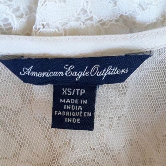 AEO Top Illusion Boho Romantic‎ Sweetheart Lace Neckline Sleeveless Cream Sz XS - Picture 3 of 12